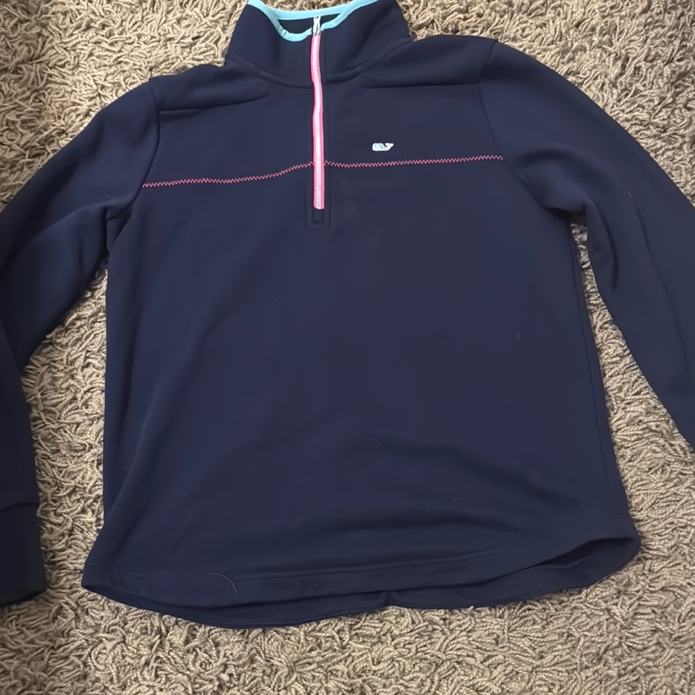 Vineyard Vines Navy Pullover with Pink Trim
